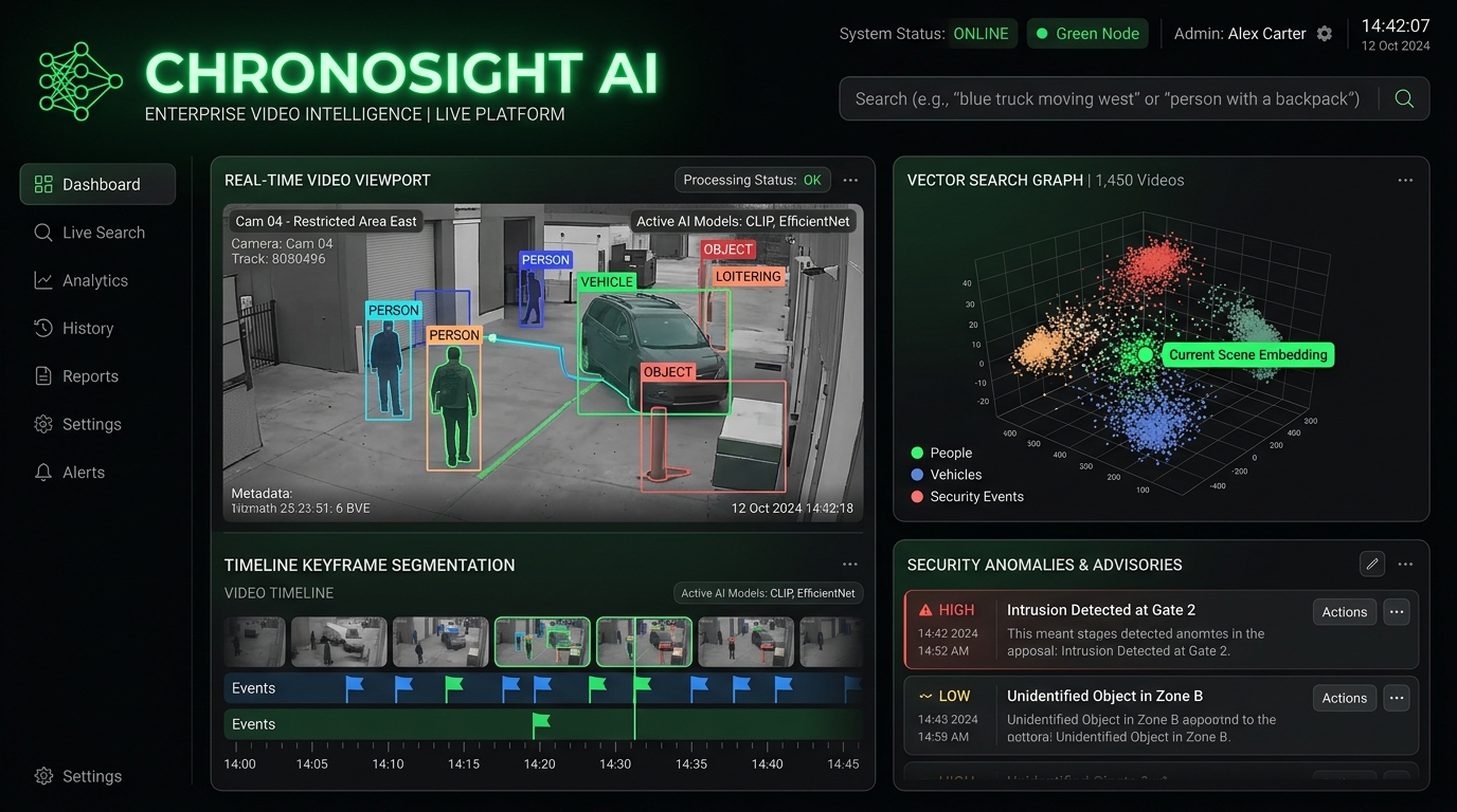 ChronoSight AI enterprise video intelligence dashboard